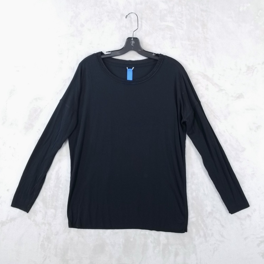 Kit & Ace T Shirt Women 8 Black Pullover Raw Edge Long Sleeve Cashmere Blend Top